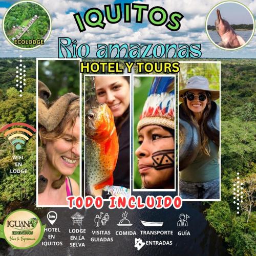 a collage of pictures of various animals and people at IGUANA HAUS IQUITOS in Iquitos
