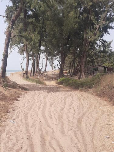 a dirt road with trees on the side of a beach at Guest House La Maison des Amis in Abene