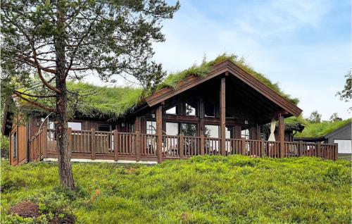 a large wooden house with a grass roof at Awesome Home In Hornindal With Wifi in Hornindal