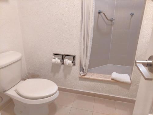 a bathroom with a toilet and a shower at Holiday Inn Cuernavaca by IHG in Cuernavaca