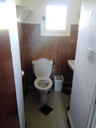 a small bathroom with a toilet and a window at Gîte maison Chourrist in Capbis