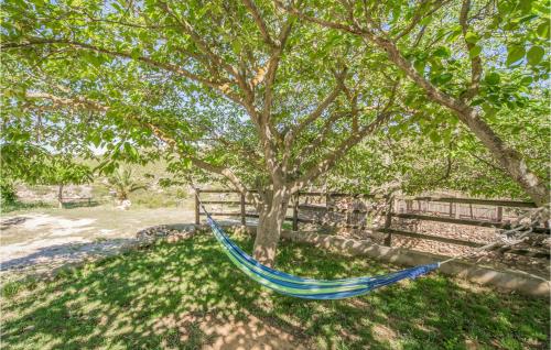 a hammock under a tree next to a fence at Stunning Home In Les Coves De Vinromá in Les Coves de Vinroma