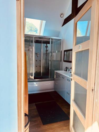 une salle de bain avec douche et baignoire dans l'établissement Maison de charme à 1h30 de Paris, à Nargis