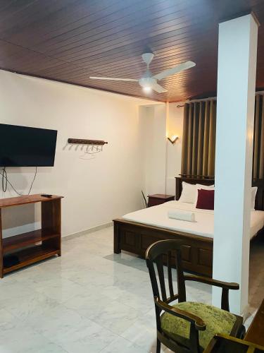 a bedroom with a bed and a chair and a tv at Enara Luxury Stay in Katugastota