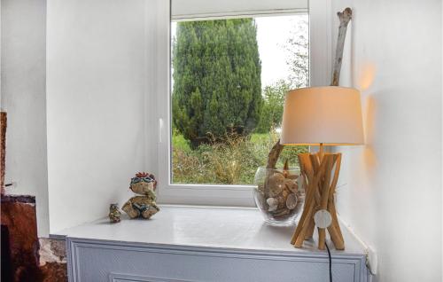 a lamp sitting on a shelf next to a window at 3 Bedroom Beautiful Home In Lanvellec in Lanvellec
