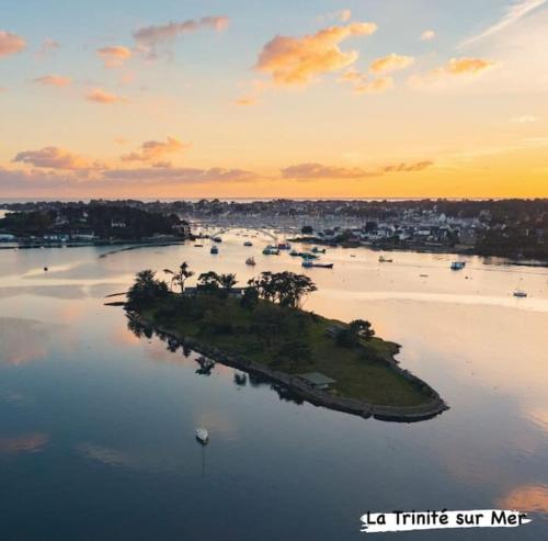 an island in the middle of a body of water at Maison de pêcheurs a 100m de l'océan! in Étel