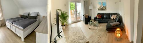 Postel nebo postele na pokoji v ubytování Terrassenwohnung mit Gartenblick