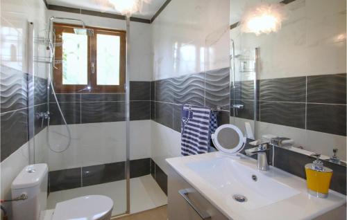 a bathroom with a toilet and a sink and a shower at Gorgeous Home In Aubenas in Aubenas