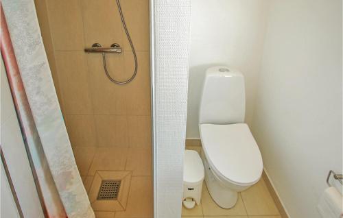 a small bathroom with a toilet and a shower at Holiday Home Kronens Have Tranekær Vi in Hou