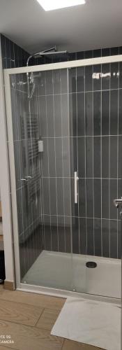 - une porte de douche en verre dans la chambre dans l'établissement Cosy Stay, à Saint-Germain-en-Laye