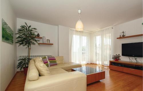 salon z białą kanapą i telewizorem w obiekcie 4 Bedroom Awesome Home In Umag w mieście Murine