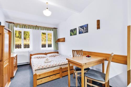 a bedroom with a bed and a desk and a table at Pension Dita - Adršpach in Teplice nad Metují