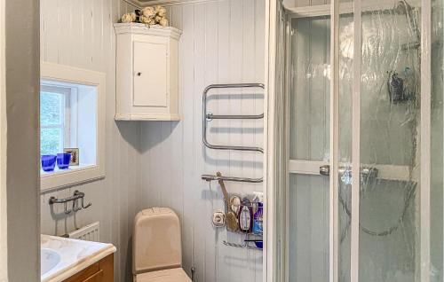 a bathroom with a shower and a toilet and a sink at 1 Bedroom Lovely Home In Trosa in Trosa