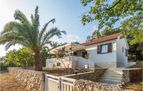 a white house with a palm tree and a fence at Pet Friendly Home In Potocnica in Potocnica