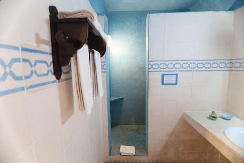 a bathroom with a shower and a sink and a toilet at Paradis Nomade in Azrarag