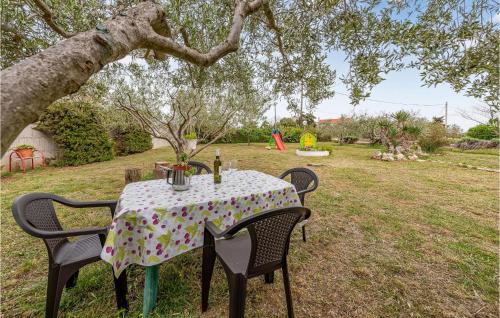 a table with a table cloth on it under a tree at Amazing Apartment In Vrsi With Wifi in Vrsi