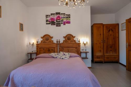 a bedroom with a bed and a chandelier at Camere vecchio borgo in Bormio