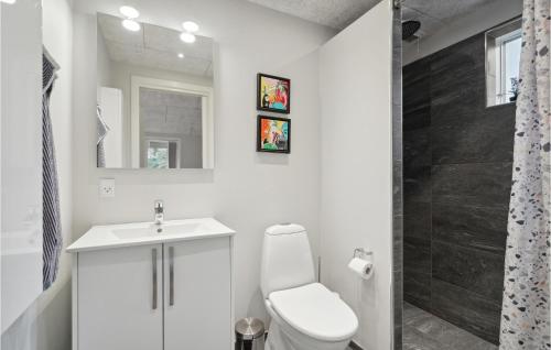 a bathroom with a toilet and a sink and a shower at 4 Bedroom Cozy Home In Skjern in Skjern