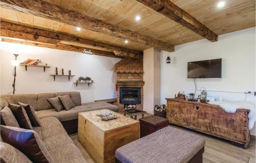 TounjにあるBeautiful Home In Tounj With Wifiのソファと暖炉のあるリビングルーム