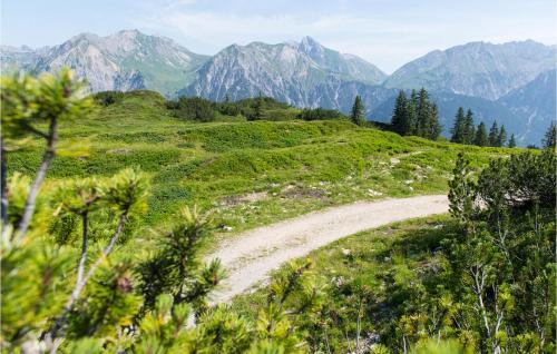 a dirt road on a hill with mountains in the background at Bezaubernde Ferienwohnung in Klösterle am Arlberg