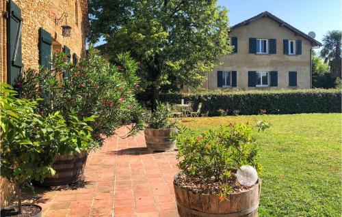 a garden with potted plants in front of a house at Lovely Apartment In Mauléon D'armagnac in Mauléon-dʼArmagnac