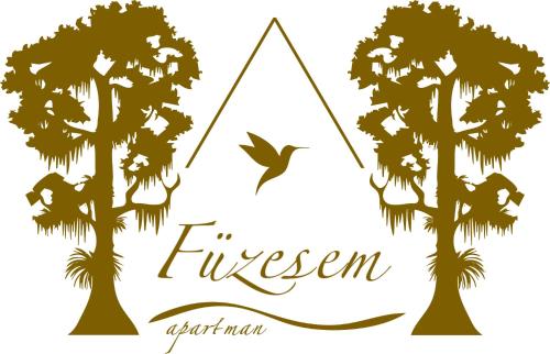 a bird flying between two trees and a swing at Füzesem Apartman in Békésszentandrás