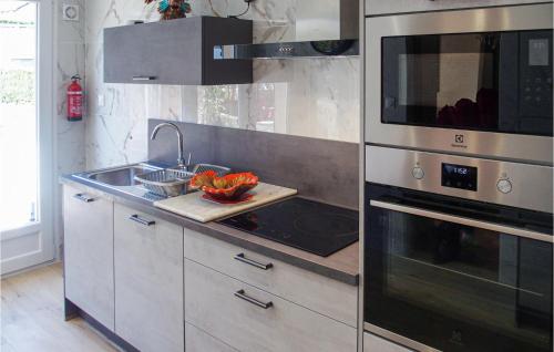une cuisine avec un évier et une cuisinière four supérieur dans l'établissement Nice Home In Pierre-Châtel With Wifi, à Pierre-Châtel