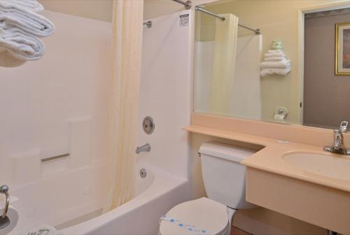 a bathroom with a toilet and a sink and a shower at Americas Best Value Inn San Clemente Beach in San Clemente