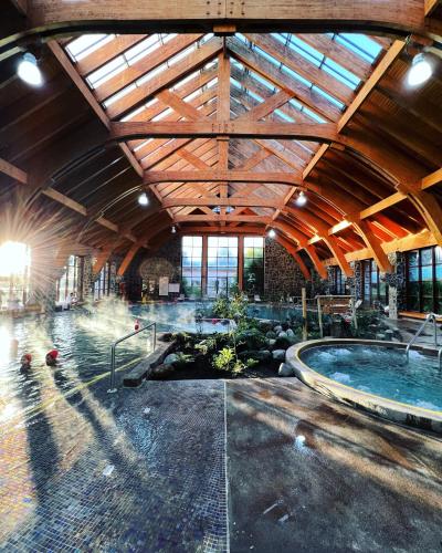 a large building with two hot tubs in a room at Hotel Termas Puyehue Wellness & Spa Resort in Puyehue