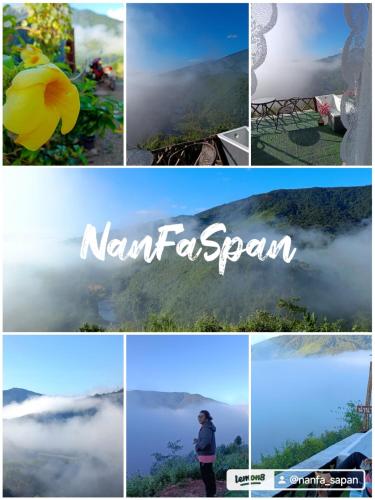 a collage of photos with a woman standing in the mist at น่านฟ้าสะปัน in Ban Huai Ti