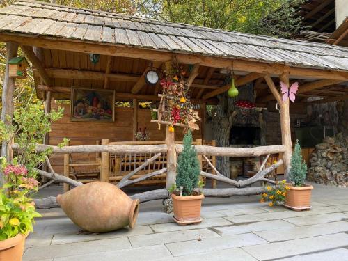 a house with a gazebo with plants in pots at Anano's House in Borjomi