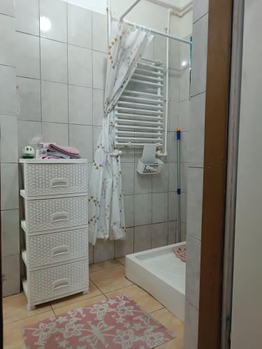 a small bathroom with a shower and a sink at Mountain Relax Vlašić in Vlasic