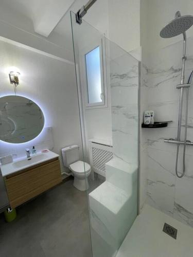 une salle de bain avec une douche, des toilettes et un lavabo dans l'établissement Appartement Niçois, à Nice