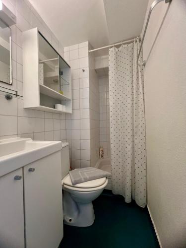 une salle de bain avec toilettes, lavabo et douche dans l'établissement Le Joly studio - centre ville - métro - tramway, à Toulouse