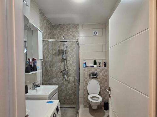 パレにあるParlament- Jahorina-Paleのシャワー、トイレ、洗面台を備えたバスルーム