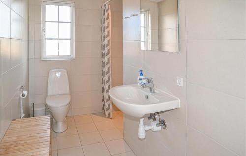 a white bathroom with a sink and a toilet at Pet Friendly Home In Henne With Sauna in Henne Strand