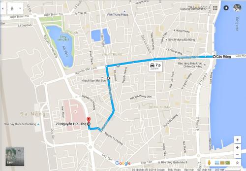 a map of a city with a blue line at Quan Quan Hotel in Da Nang
