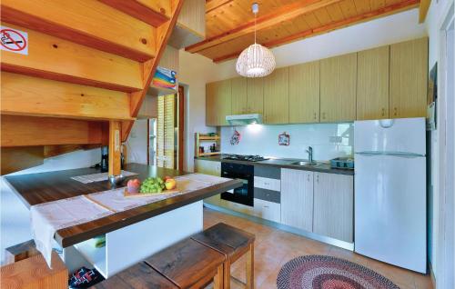 a kitchen with white appliances and wooden cabinets at Gorgeous Home In Trstenik Puscanski in Trstenik Pušćanski