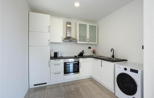 a white kitchen with white cabinets and a dishwasher at Stunning Home In Obrovac Sinjski in Obrovac Sinjski