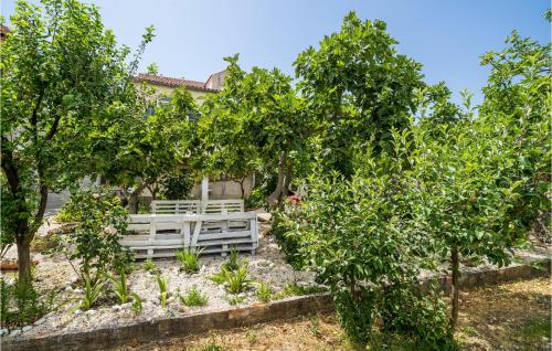 a white bench in the middle of trees at Amazing Home In Slano With Kitchen in Slano