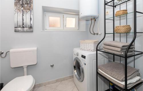 a laundry room with a washing machine and a shelf at 1 Bedroom Nice Home In Rogotin in Rogotin