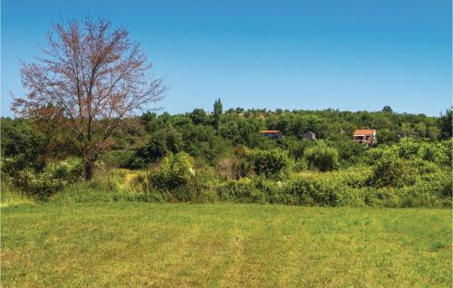 a field with a tree and a house on a hill at Holiday Home Vojnic Sinjski 11 in Vojnić Sinjski