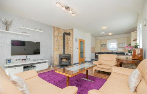 a living room with a couch and a tv at Three-Bedroom Holiday Home In Vinjani Gornji in Aračići