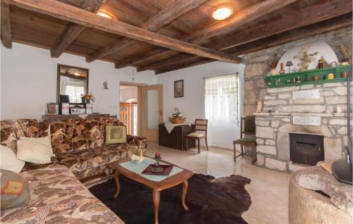 salon z kanapą i kominkiem w obiekcie Holiday Home Mio Persan Cr w mieście Rakalj