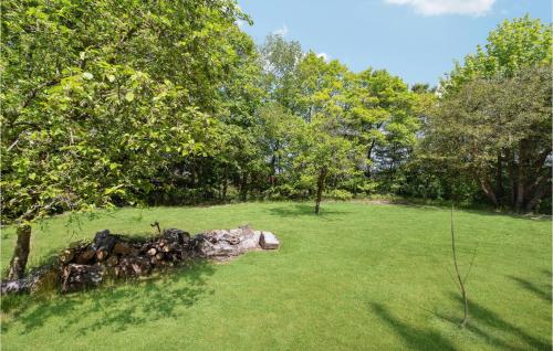 a tree stump sitting in a field of grass at Nice Home In Bækmarksbro With Wifi in Bækmarksbro