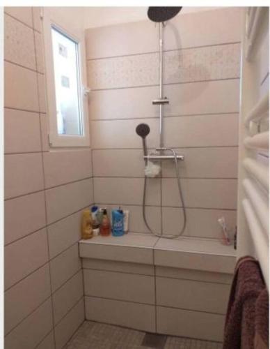 une salle de bain avec une douche avec un lavabo et une baignoire dans l'établissement Appartement T2 Belvedere campomoro, à Portigliolo