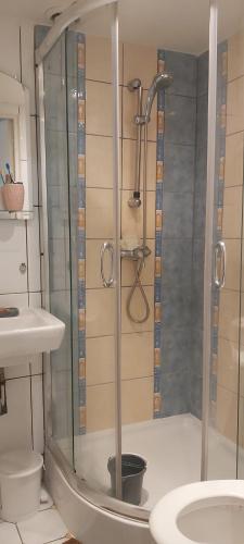 une salle de bain avec une douche, des toilettes et un lavabo dans l'établissement Studio prés du gare du l'Est, à Paris
