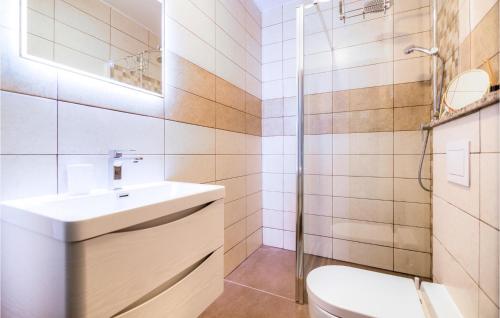a bathroom with a sink and a toilet at Awesome Apartment In Smokvica Krmpotska in Zagreb