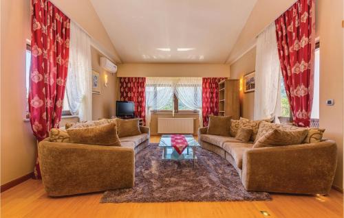 a living room with two couches and a tv at Nice Home In Bribir With Sauna in Bribir