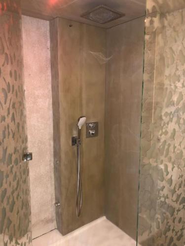 a shower in a bathroom with a glass door at Gîte Le Sappey en Chartreuse in Le Sappey-en-Chartreuse